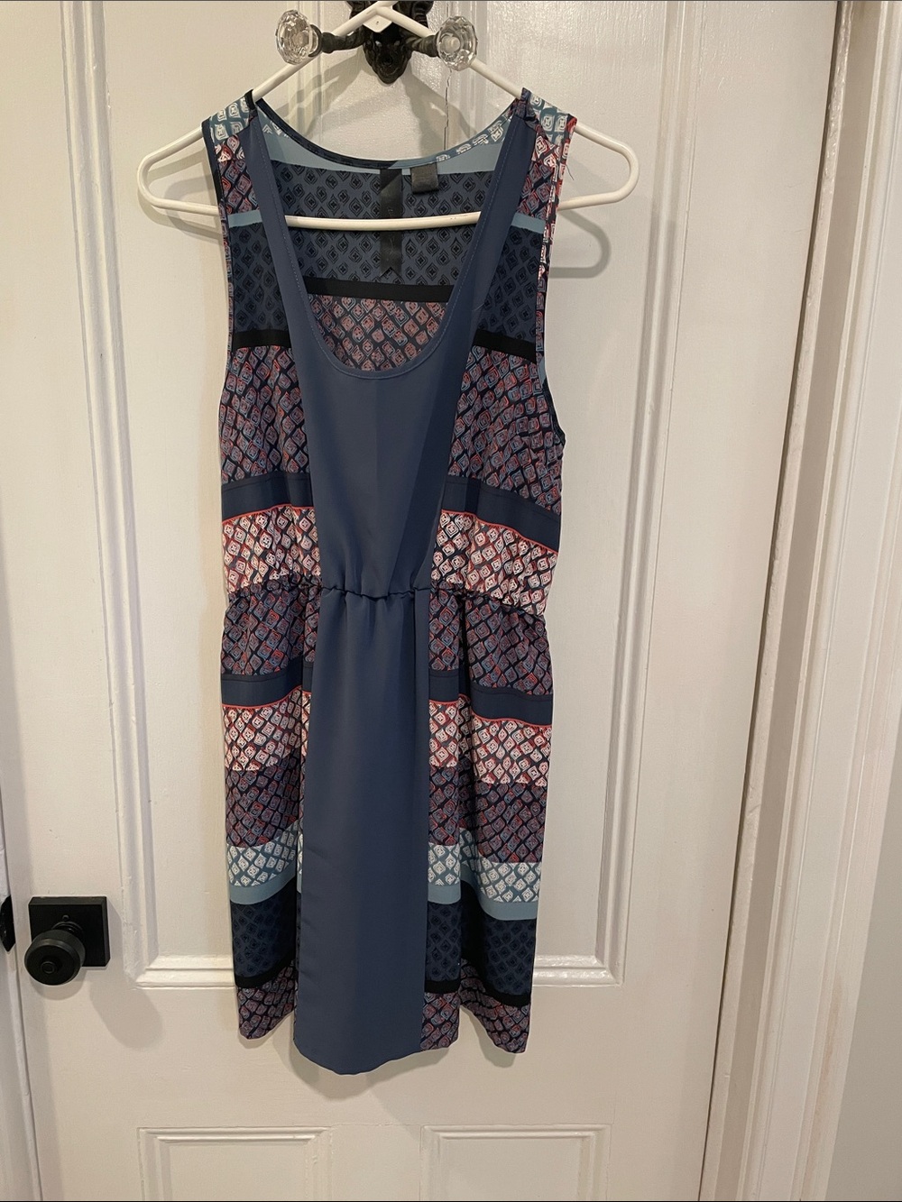 Sleeveless Blue Patterned Panel Sundress